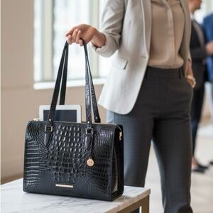 Brahmin Anywhere Black Genuine Leather Croc Embossed Bag NWT